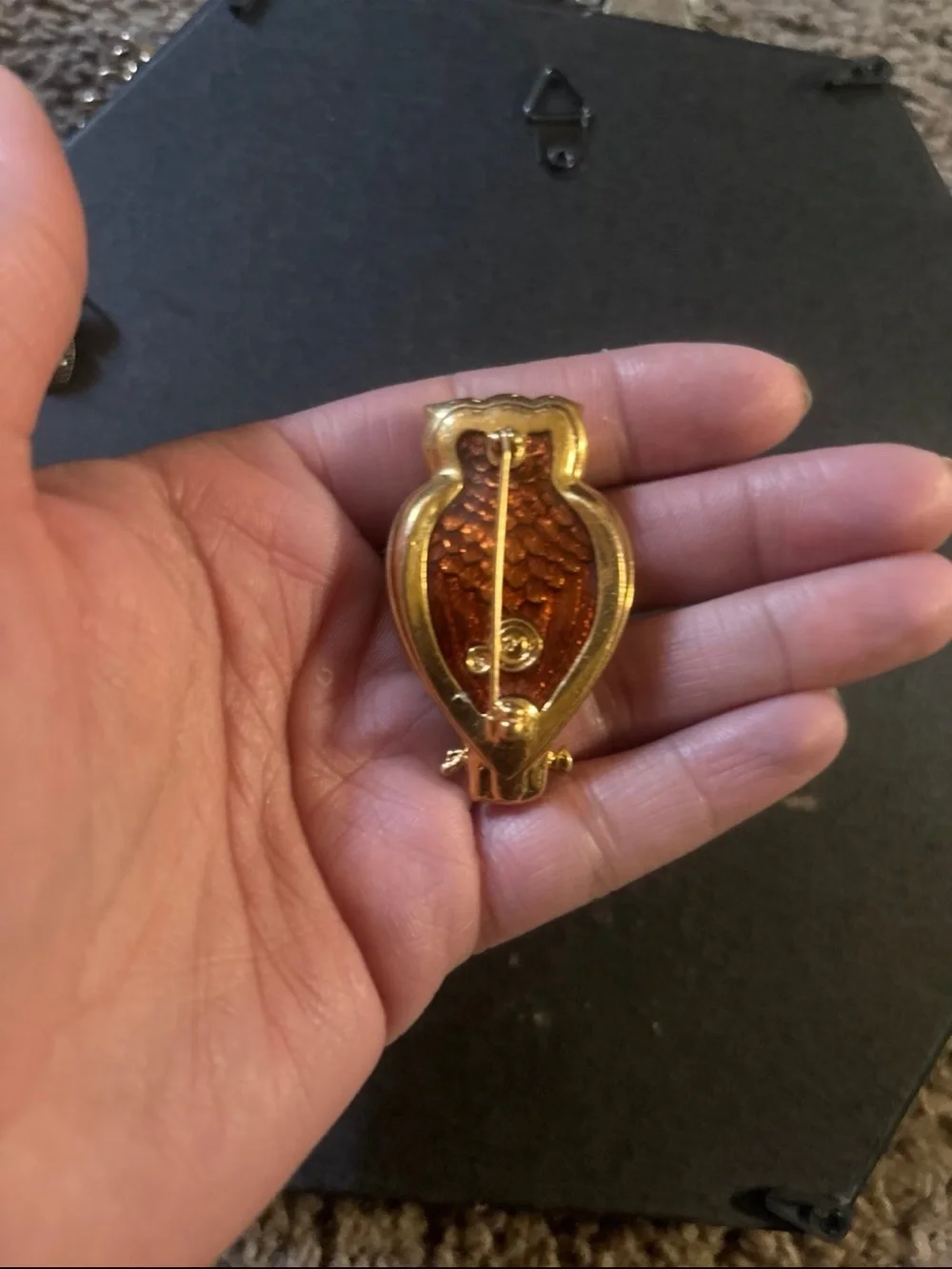 Vintage Gold and Clear Crystal Owl Brooch Pin
